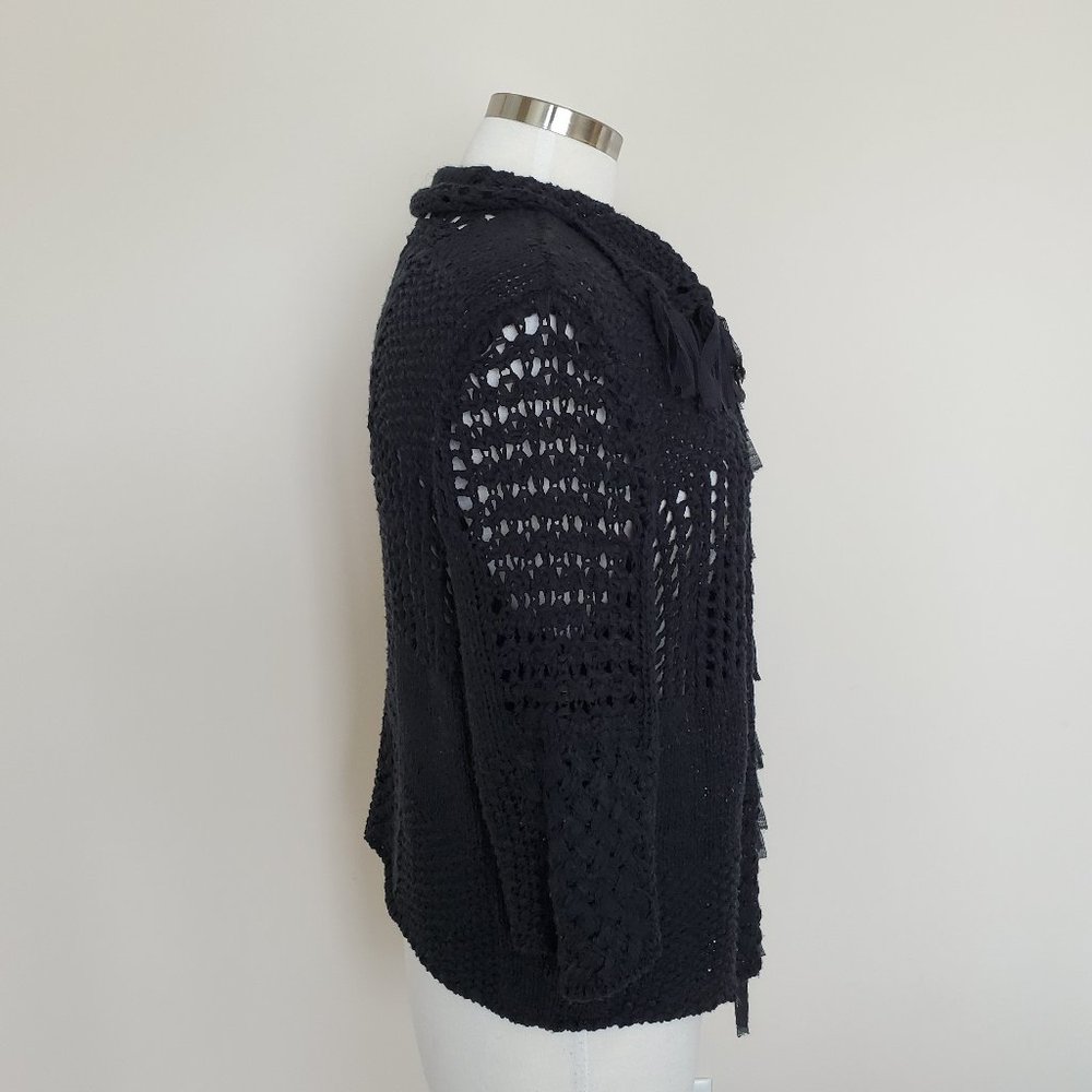 Chico's Size 1 Medium Black Open Front Knit Fringe - Picture 2 of 12